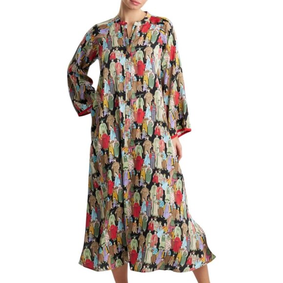 Natori Dresses & Skirts - Natori Dynasty Mandarin Zip Caftan Dress XXL Art To Wear Loungewear Resort Wear